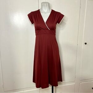 Vintage 70s Oops California Burgundy Babydoll Short Sleeve V Neck Mini Dress